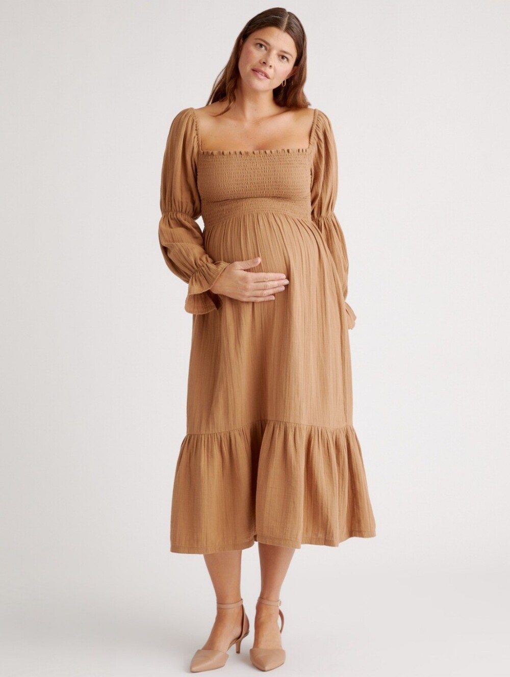 Quince 100% Organic Cotton Gauze Maternity Smocked Midi Dress